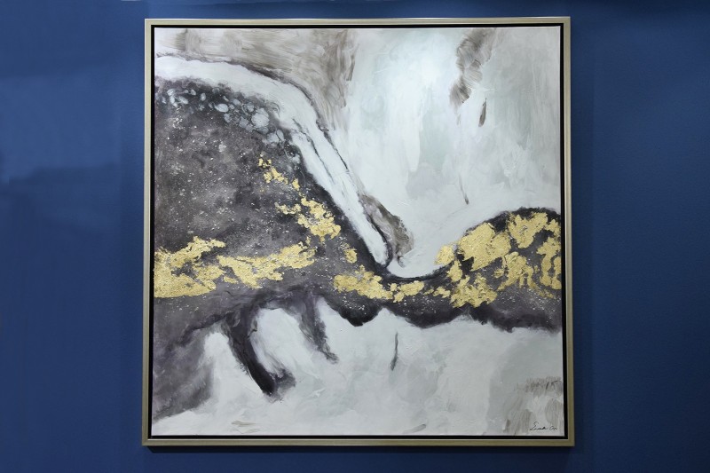 GOLDEN GREY ABSTRACT PAINTING WITH FRAME | VP Interiorismo