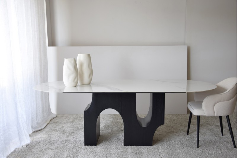 MESA COMEDOR PETRA. BLANCO,NEGRO,GRIS