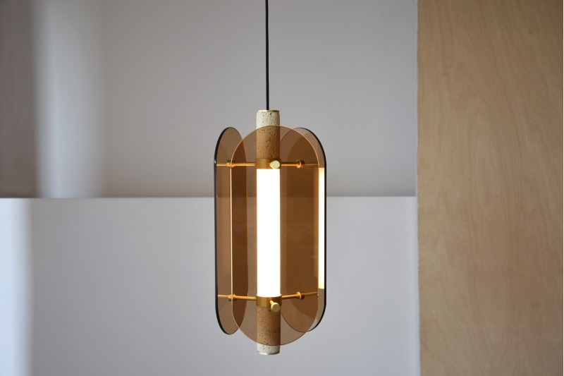 CEILING LAMP AMBER GLASS AND MARBLE. LED | VP Interiorismo