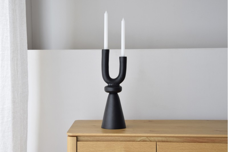 DUO CANDLE HOLDER. ALUMINUM.BLACK. LARGE | VP Interiorismo