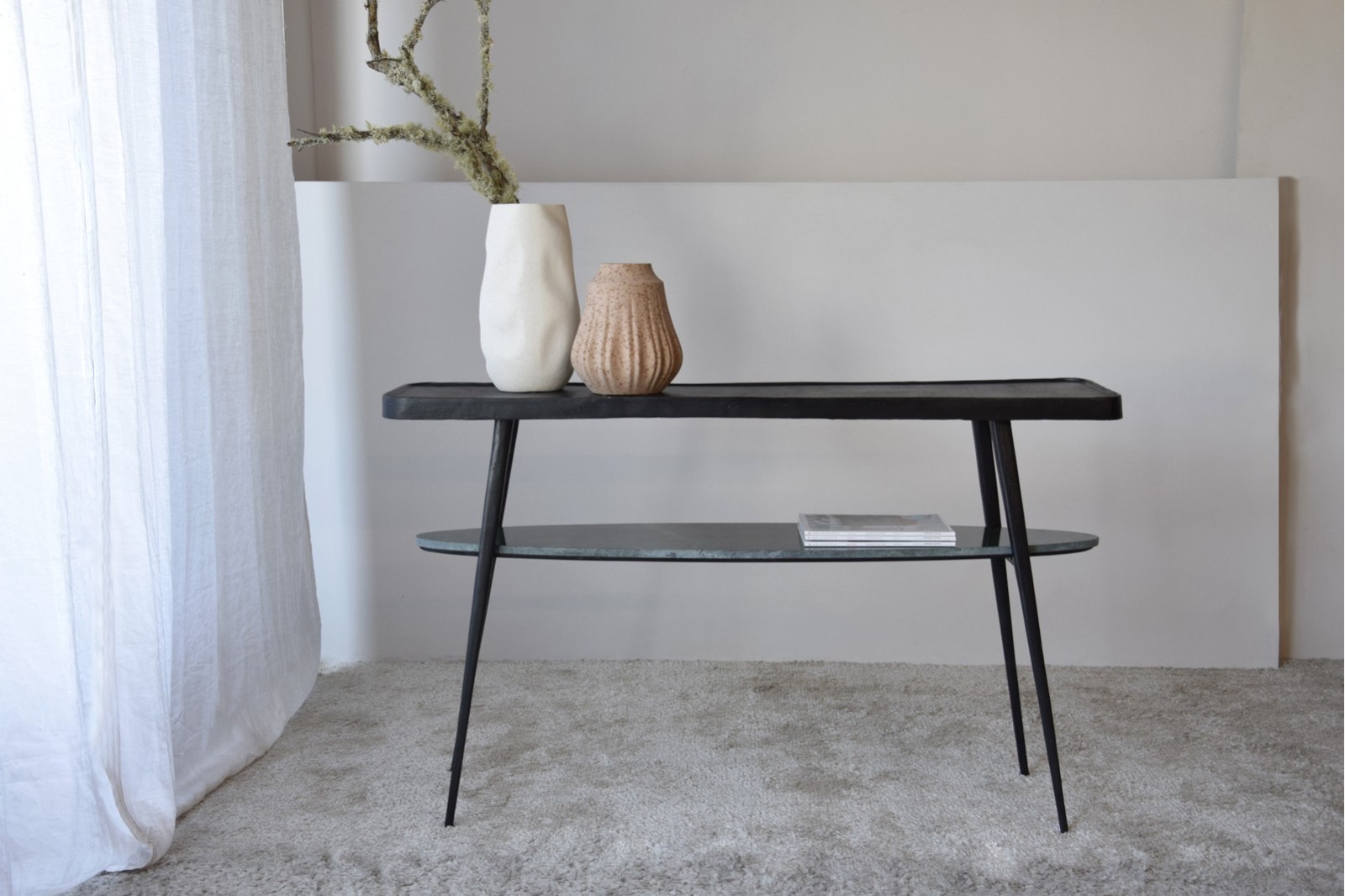 CONSOLA LENA.METAL NEGRO.MARMOL VERDE