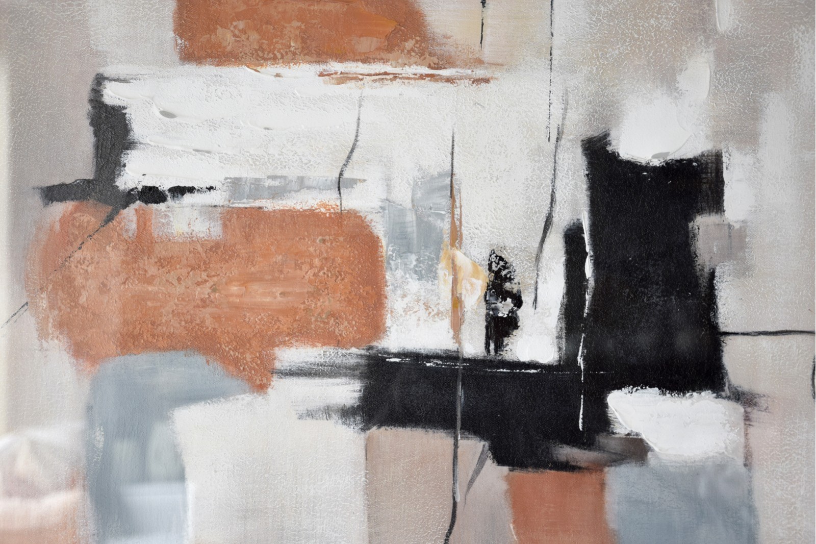 CUADRO ABSTRACTO OCRE NEGRO AZUL N1.