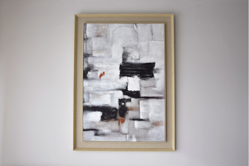 TEXTURED PAINITNG BLACK WHITE N1. LINEN FRAME | VP Interiorismo