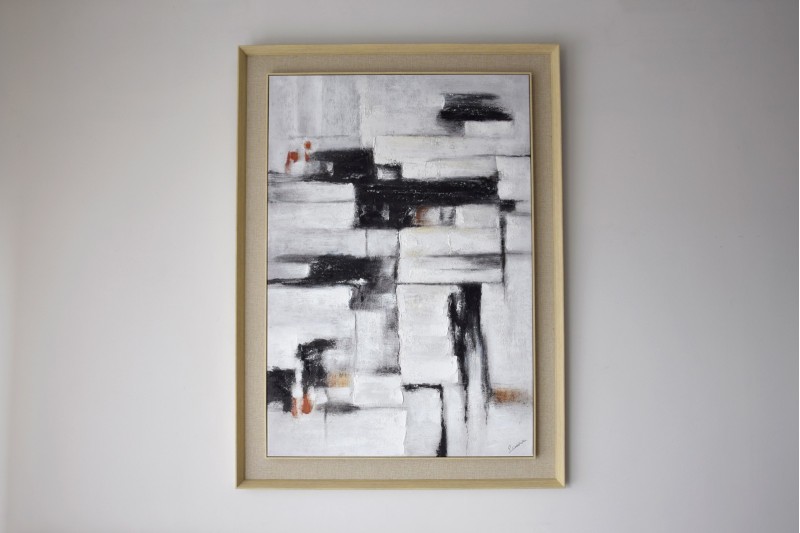 PEINTURE TEXTUREE NOIR BLANC N2.CADRE EN LIN | VP Interiorismo