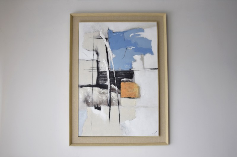 TEXTURED PAINITNG BLUE BLACK N1. LINEN FRAME | VP Interiorismo