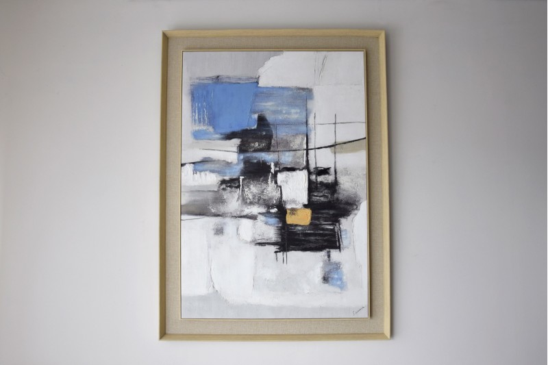 TEXTURED PAINITNG BLUE BLACK N2. LINEN FRAME | VP Interiorismo