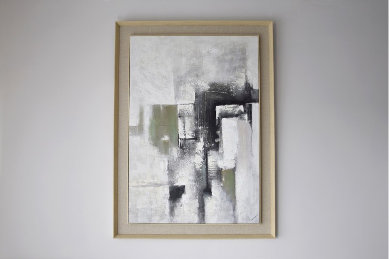 TEXTURED PAINITNG GREEN BLACK N1. LINEN FRAME | VP Interiorismo
