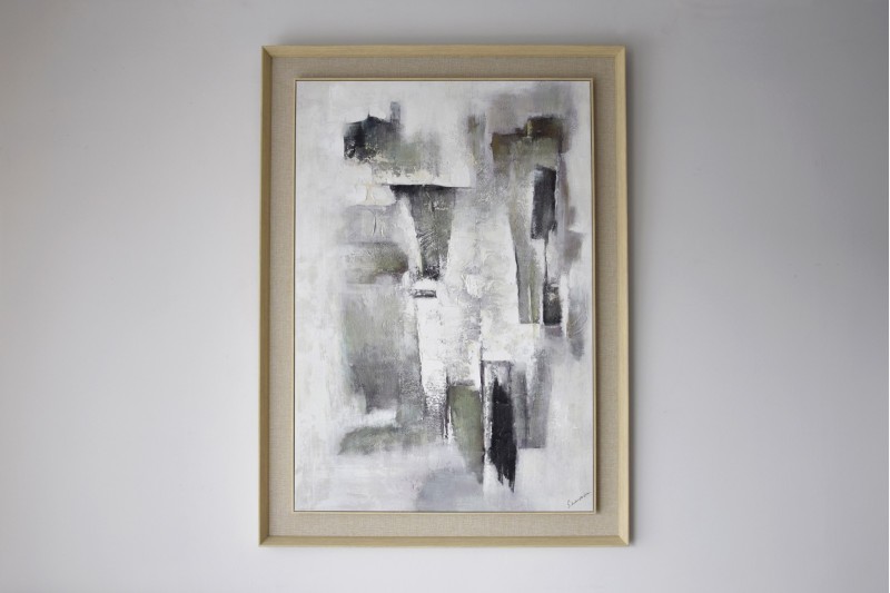 TEXTURED PAINITNG GREEN BLACK N2. LINEN FRAME | VP Interiorismo