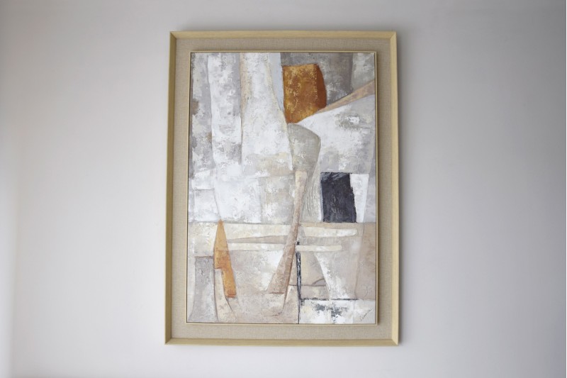 ABSTRACT PAINTING OCHRES N1 . LINEN FRAME | VP Interiorismo