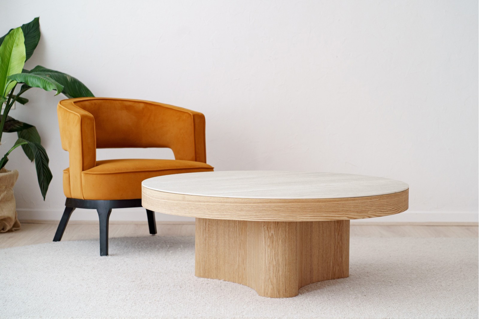 MESA CENTRO CURVA. CERAMICO GRIS  FRESNO