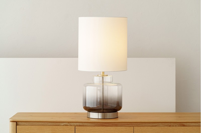 TEA TABLE LAMP. SMOKED GLASS WITH LAMPSHADE | VP Interiorismo