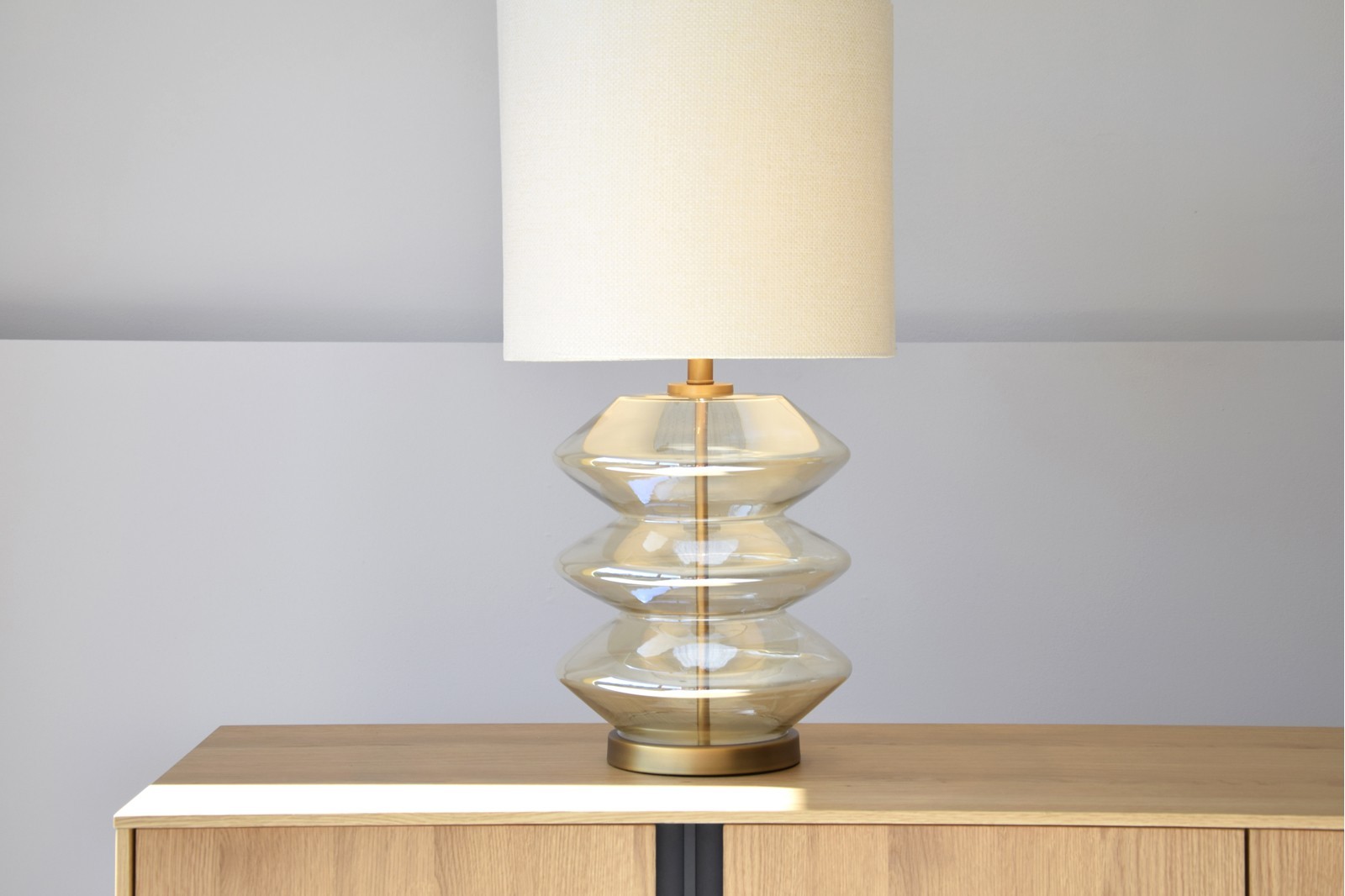 LAMPARA MESA VIDRIO AMBAR ZIG ZAG