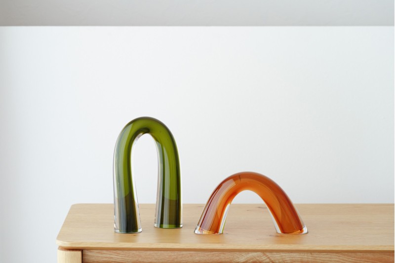 SET DE 2 PIECES EN VERRE BREO. VERT ET AMBRE | VP Interiorismo