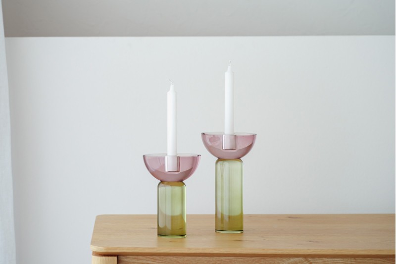 COLECCIÓN ULLA: CANDELABROS CRISTAL BURDEOS VERDE