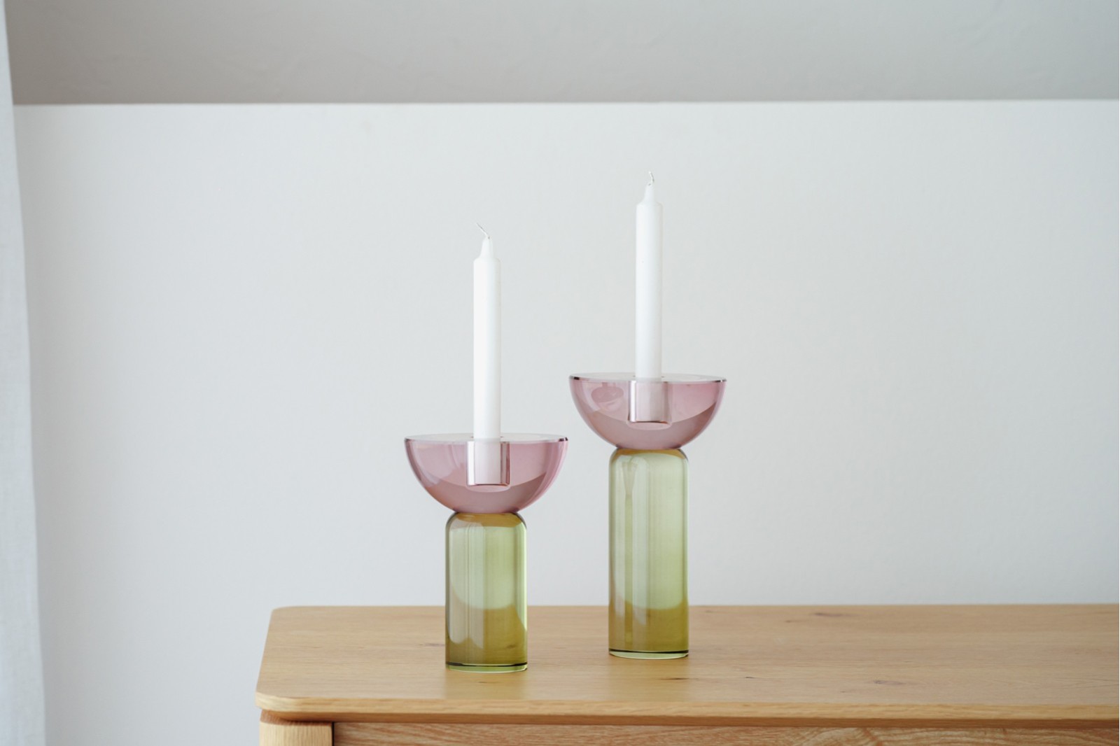 COLECCIÓN ULLA: CANDELABROS CRISTAL BURDEOS VERDE