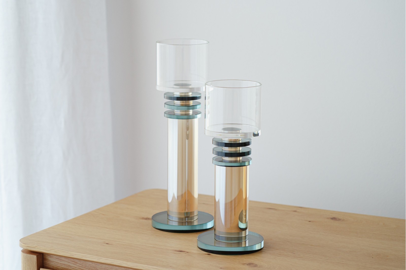 COLECCIÓN KALA: CANDELABROS CRISTAL AZUL NÁCAR