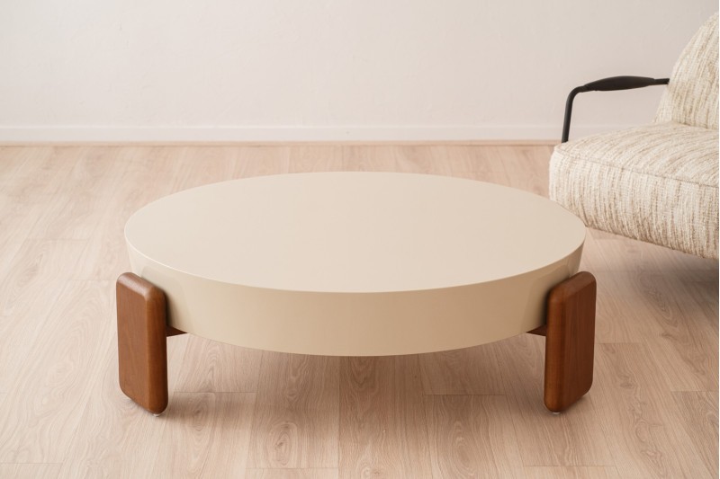 TABLE BASSE OBI. LAQUE BEIGE ET NOYER | VP Interiorismo