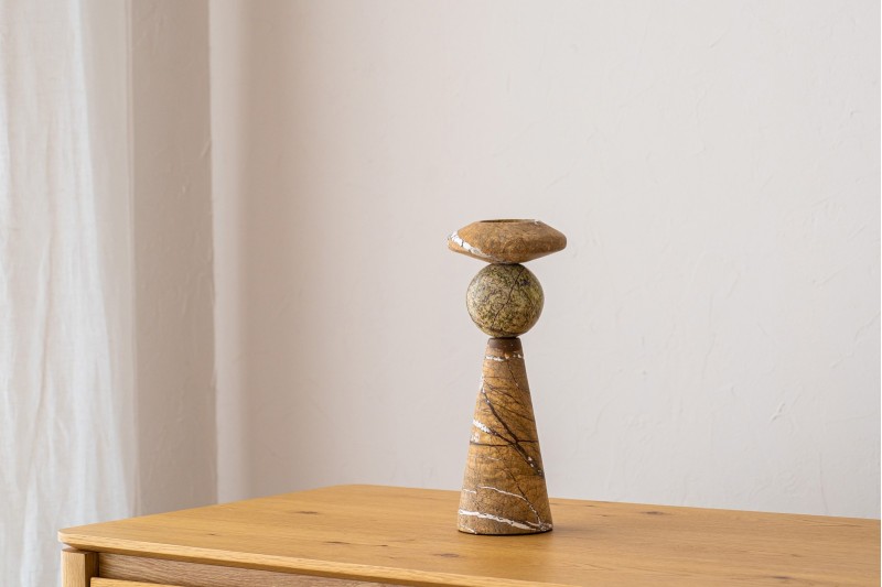 CANDLEHOLDER CEIBE N2.MARBLE.BROWN GREEN | VP Interiorismo