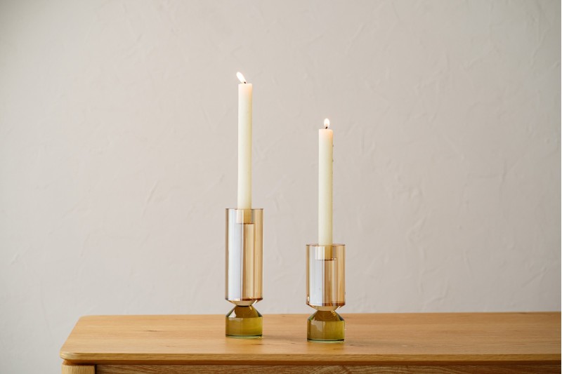 COLECCIÓN ISEN: CANDELABROS CRISTAL CHAMPAGNE Y VERDE