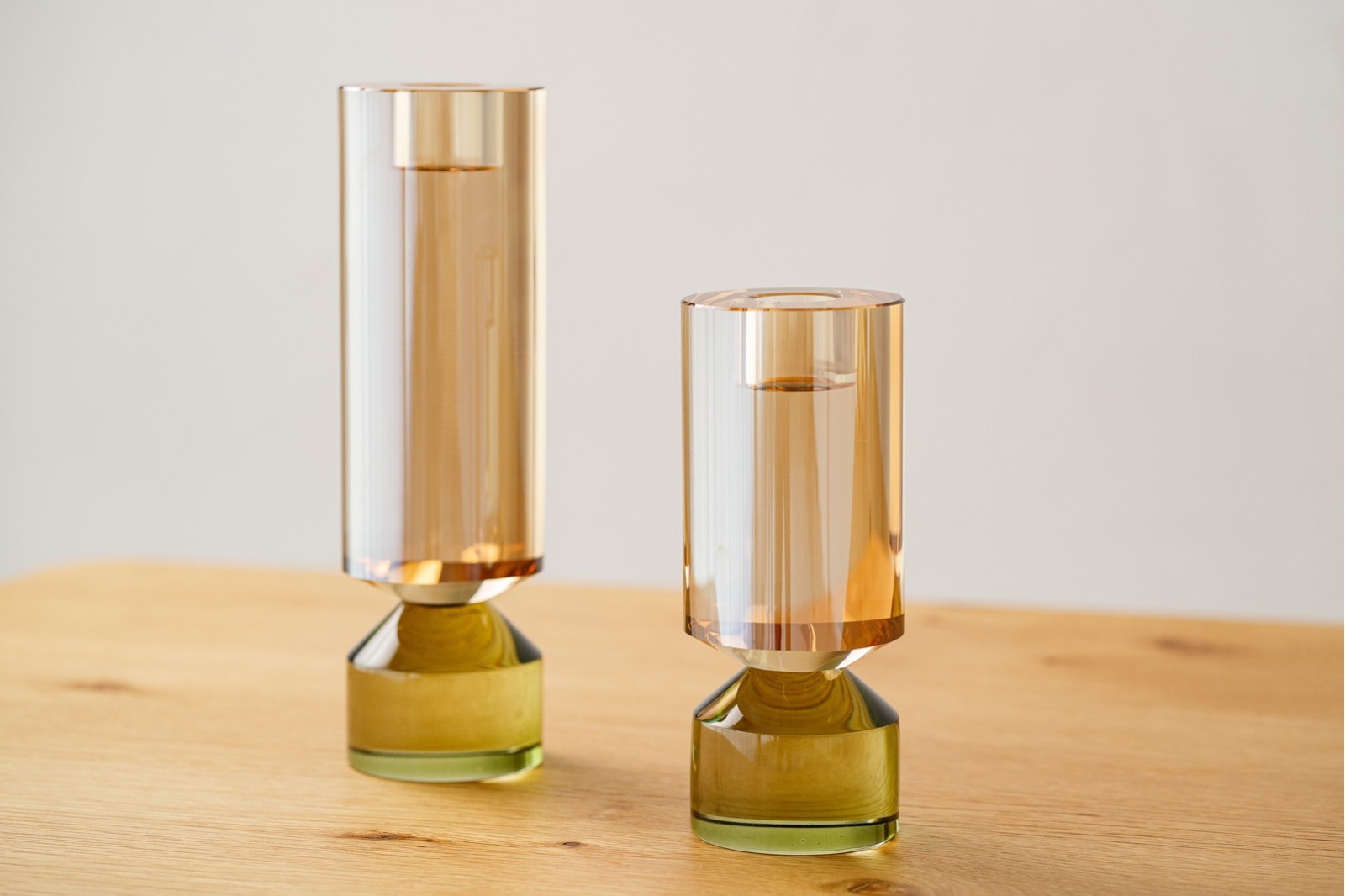 COLECCIÓN ISEN: CANDELABROS CRISTAL CHAMPAGNE Y VERDE