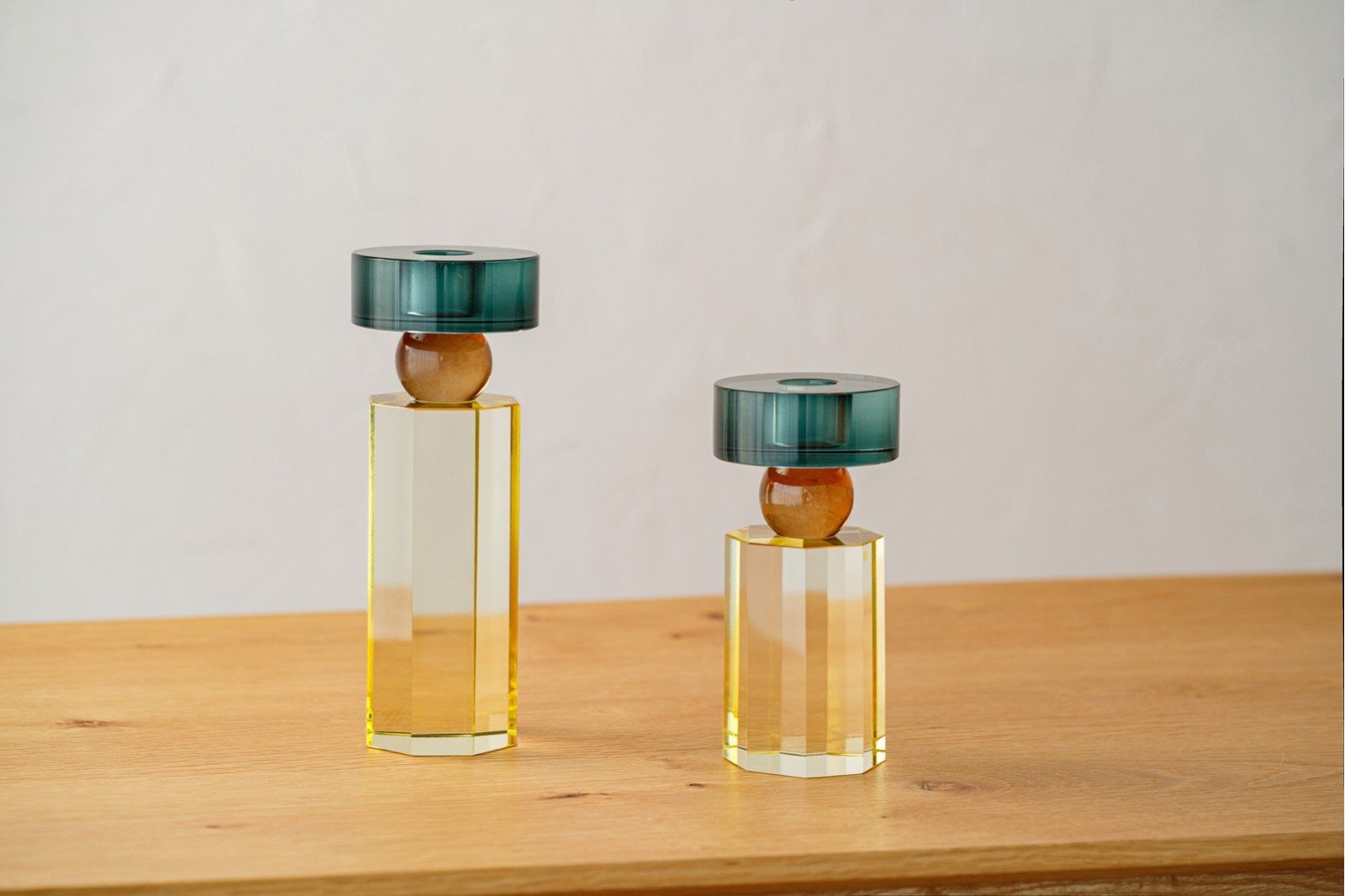 COLECCIÓN ELVI: CANDELABROS CRISTAL TURQUESA, ÁMBAR, LIMA