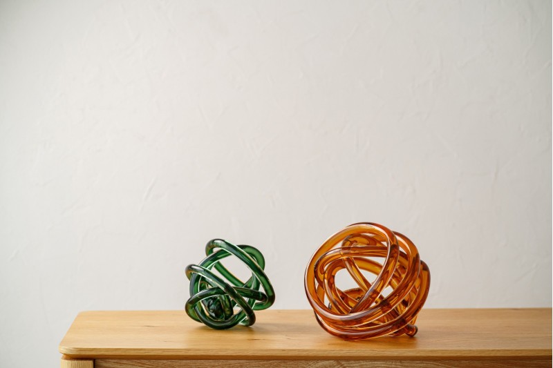 SET DE 2 PIECES EN VERRE NOUE. AMBRE ET VERT | VP Interiorismo