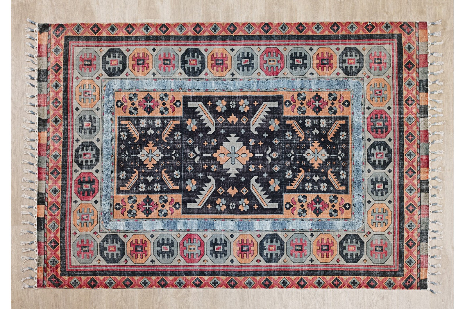 ALFOMBRA ALGODON- LANA. ESTAMPADO ETNICO