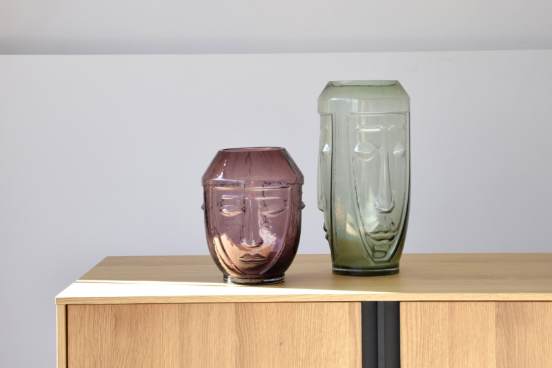 ENSEMBLE 2 VASES A TROIS FACES VERRE VERT ROSE | VP Interiorismo